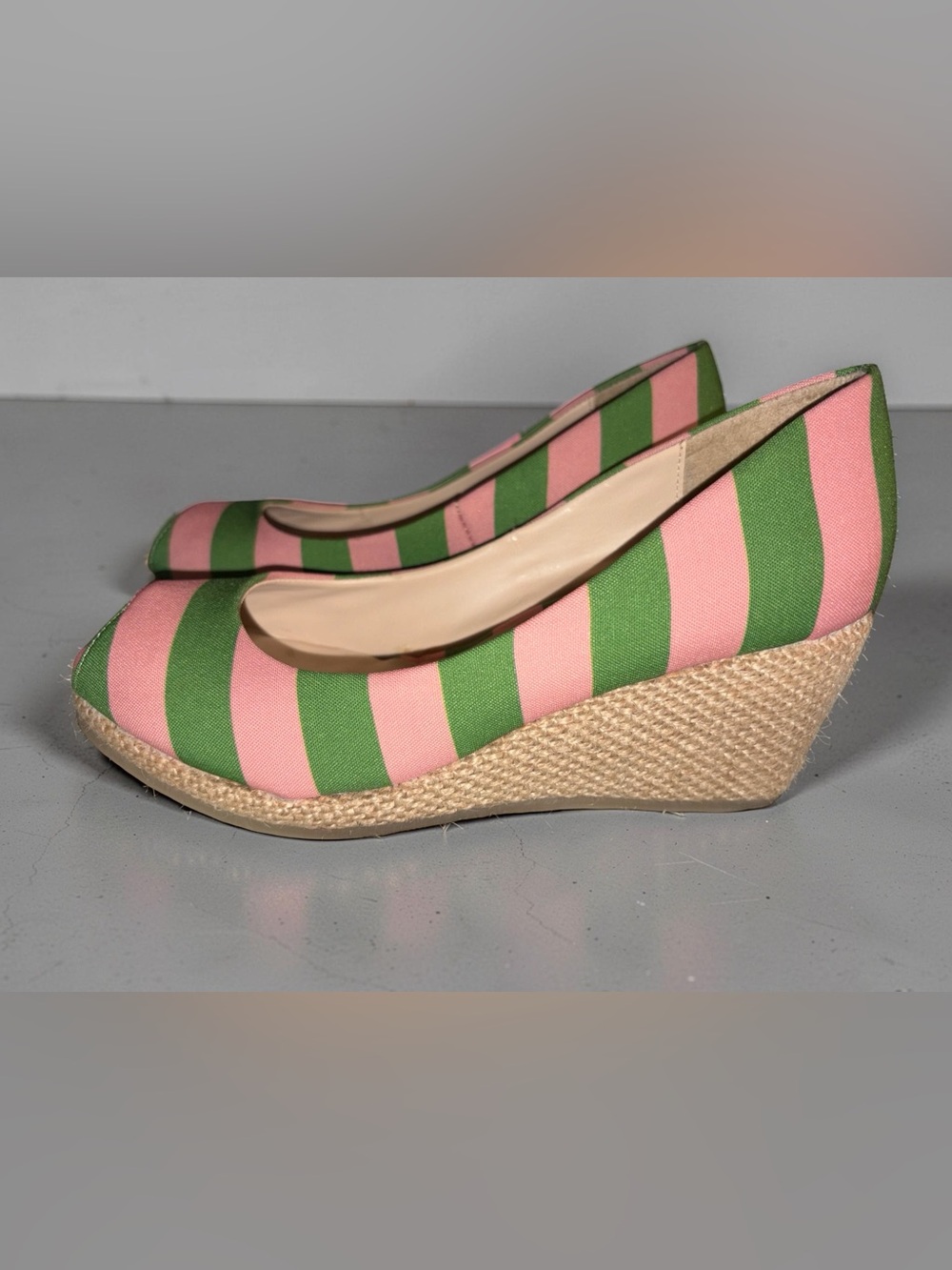 Striped Pink & Green Espadrille Wedge Shoes